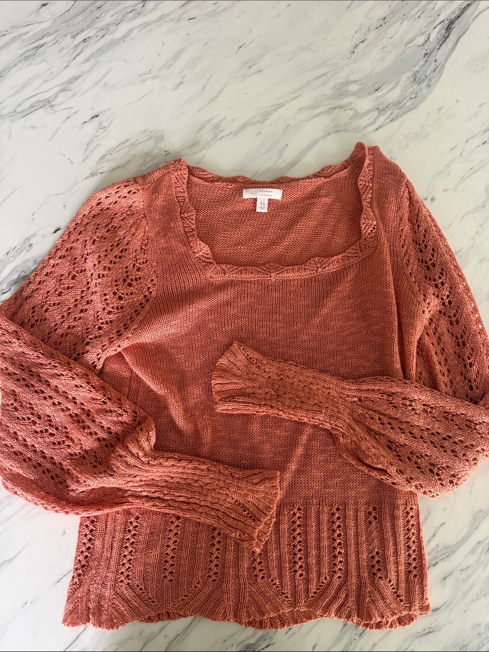 LC Lauren Conrad Coral Crochet-Sleeve Scoop Neck Sweater